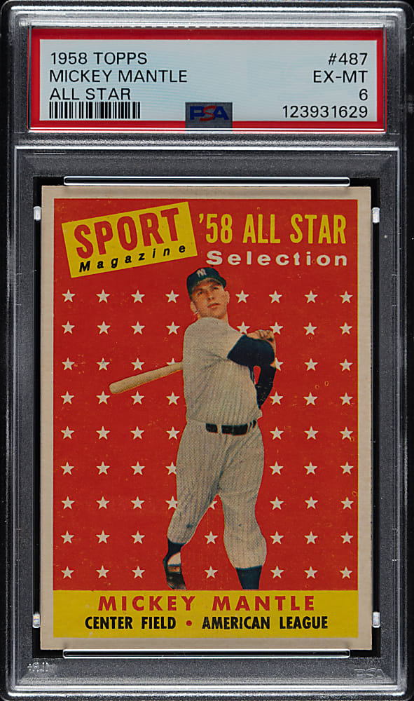 1958 Topps #487 Mickey Mantle All-Star PSA EX-MT 6