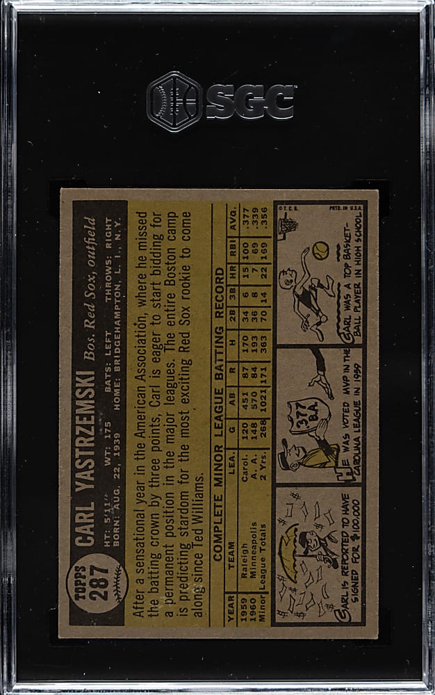 1961 Topps #287 Carl Yastrzemski SGC NM/MT 8