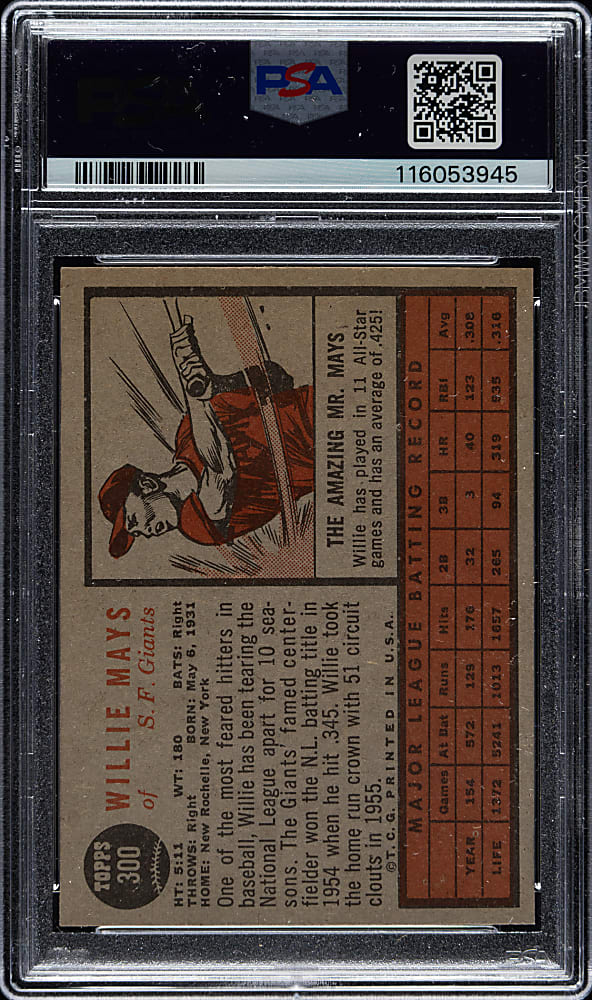 1962 Topps #300 Willie Mays PSA EX-MT 6