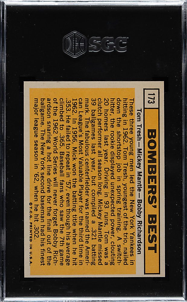 1963 Topps #173 Bombers' Best with Mickey Mantle SGC NM/MT 8