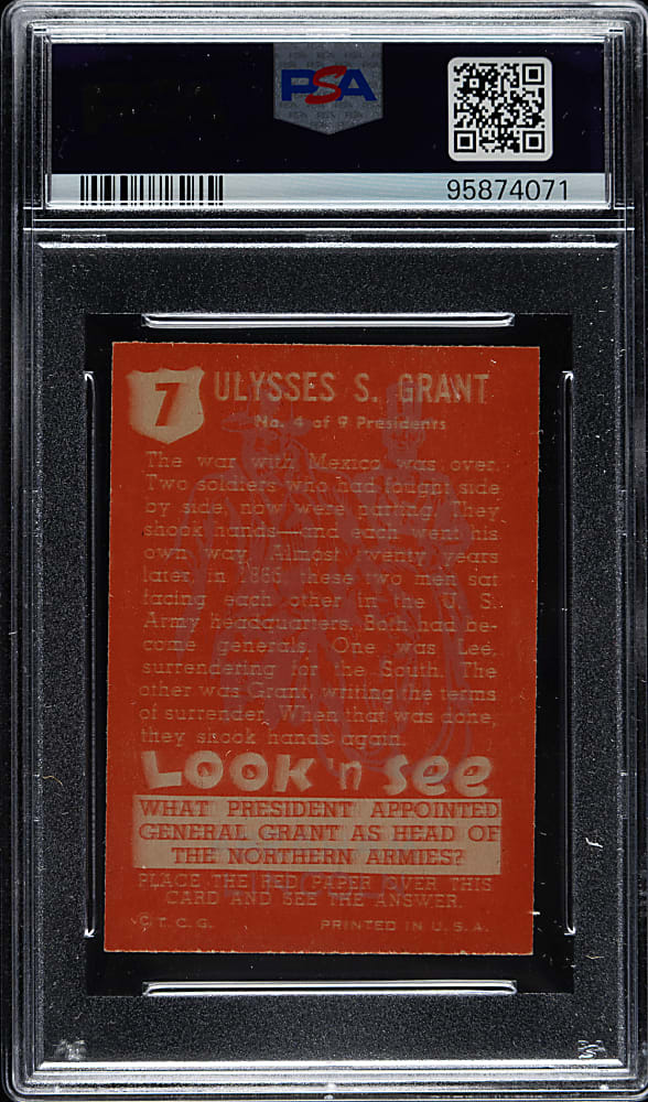 1952 Topps "Look 'n See" #7 Ulysses S. Grant PSA NM-MT+ 8.5