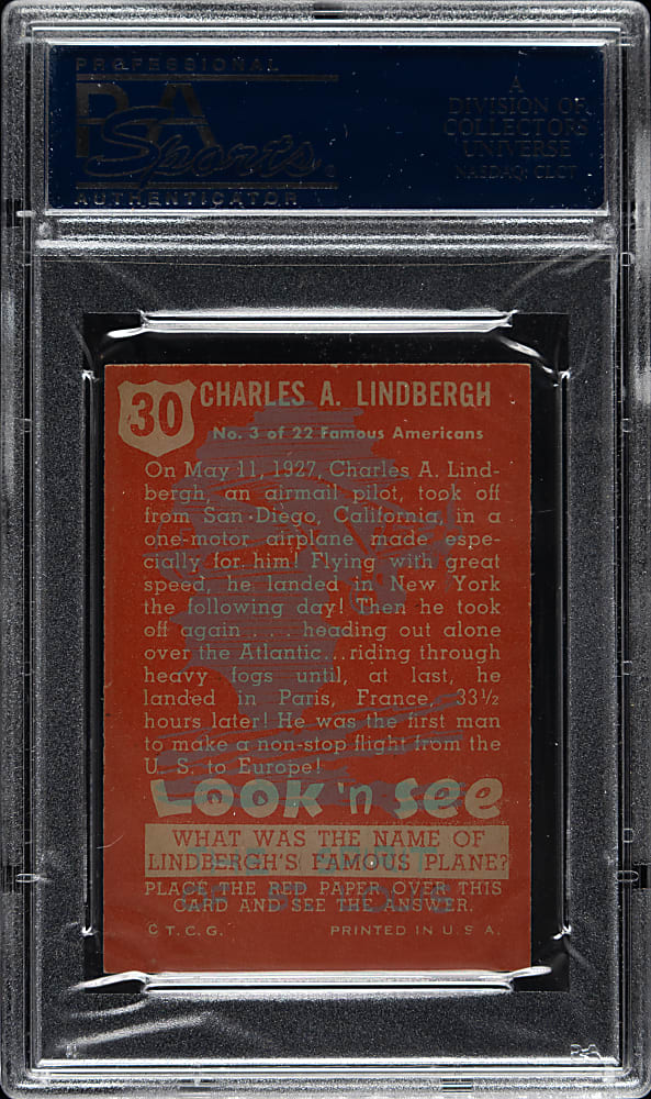 1952 Topps "Look 'n See" #30 Charles Lindbergh PSA NM-MT 8