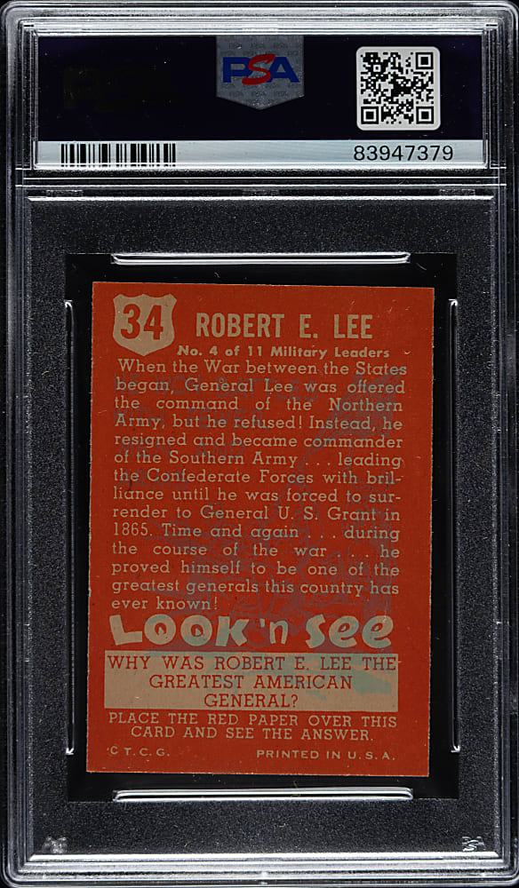 1952 Topps "Look 'n See" #34 Robert E. Lee PSA MINT 9 - Highest Graded!