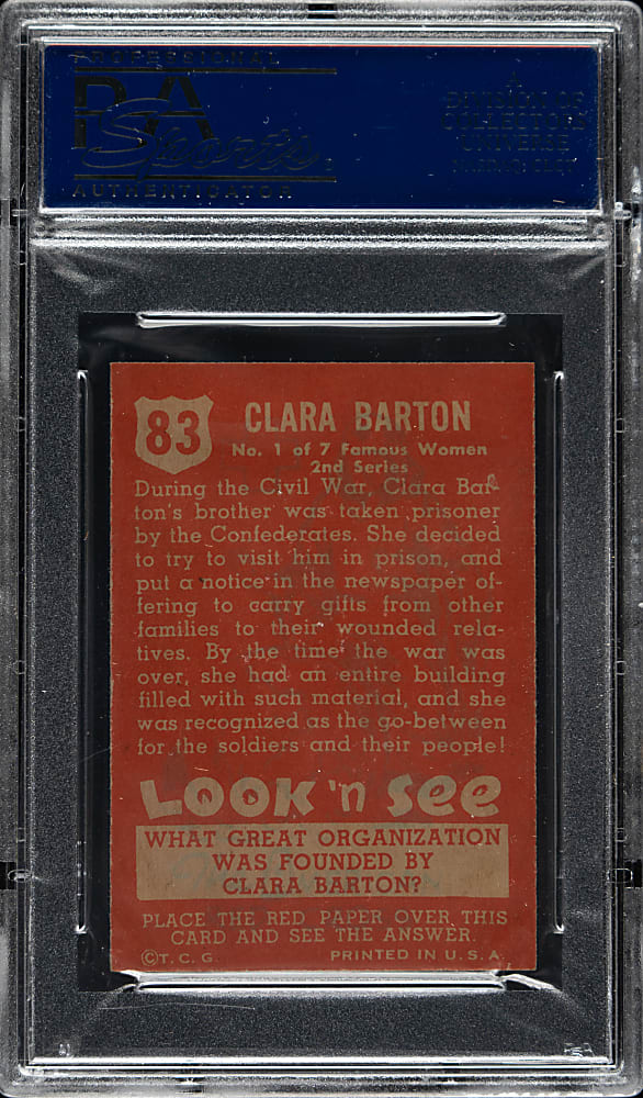 1952 Topps "Look 'n See" #83 Clara Barton PSA NM-MT 8