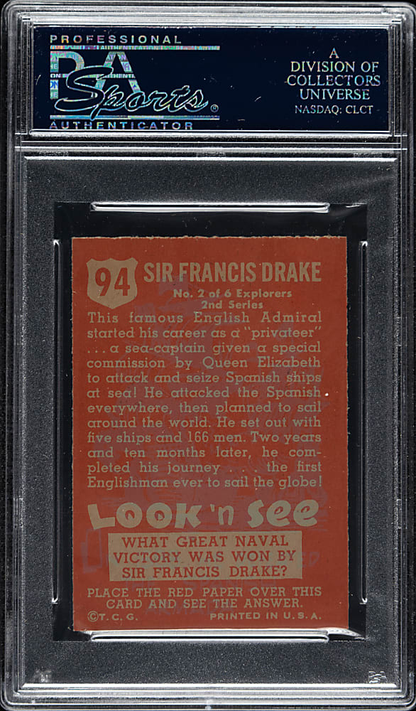 1952 Topps "Look 'n See" #94 Sir Francis Drake PSA NM-MT 8