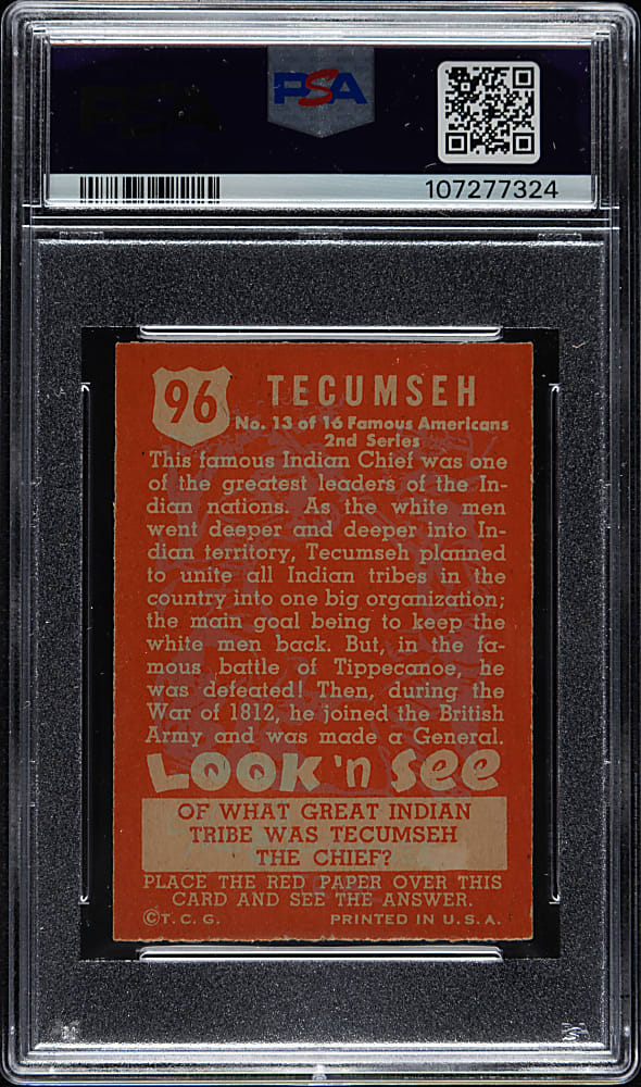 1952 Topps "Look 'n See" #96 Tecumseh PSA NM-MT 8