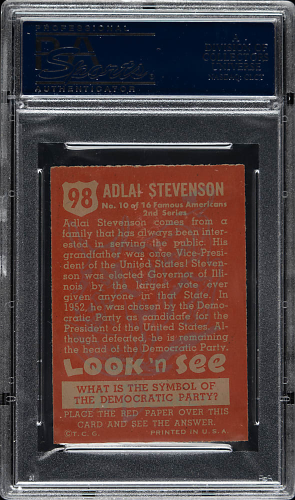 1952 Topps "Look 'n See" #98 Adlai Stevenson PSA NM-MT 8