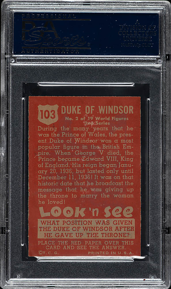 1952 Topps "Look 'n See" #103 Duke of Windsor PSA NM-MT 8