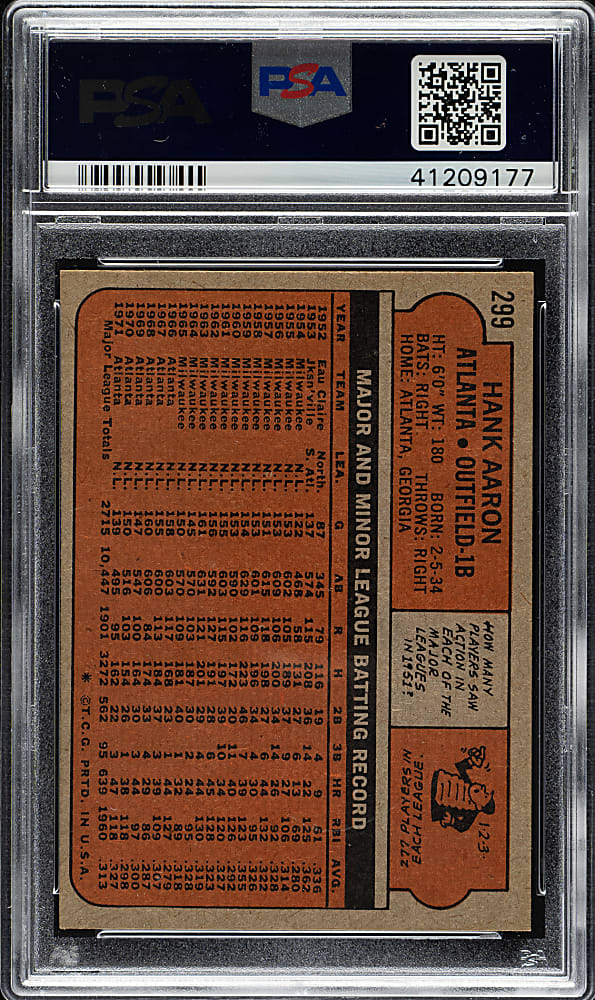 1972 Topps #299 Hank Aaron PSA MINT 9