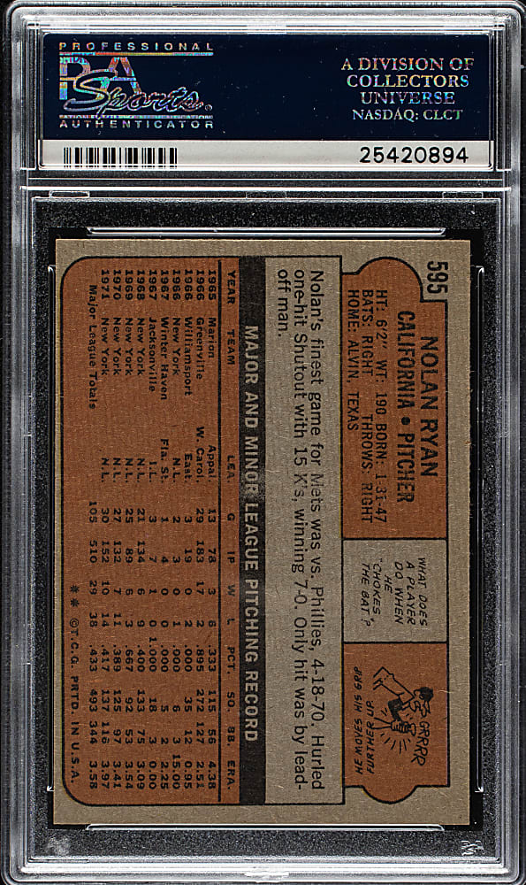 1972 Topps #595 Nolan Ryan PSA MINT 9