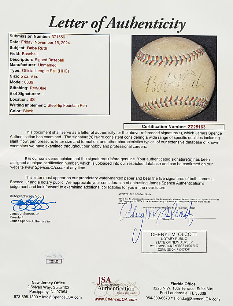 Babe Ruth Single-Signed Baseball - JSA