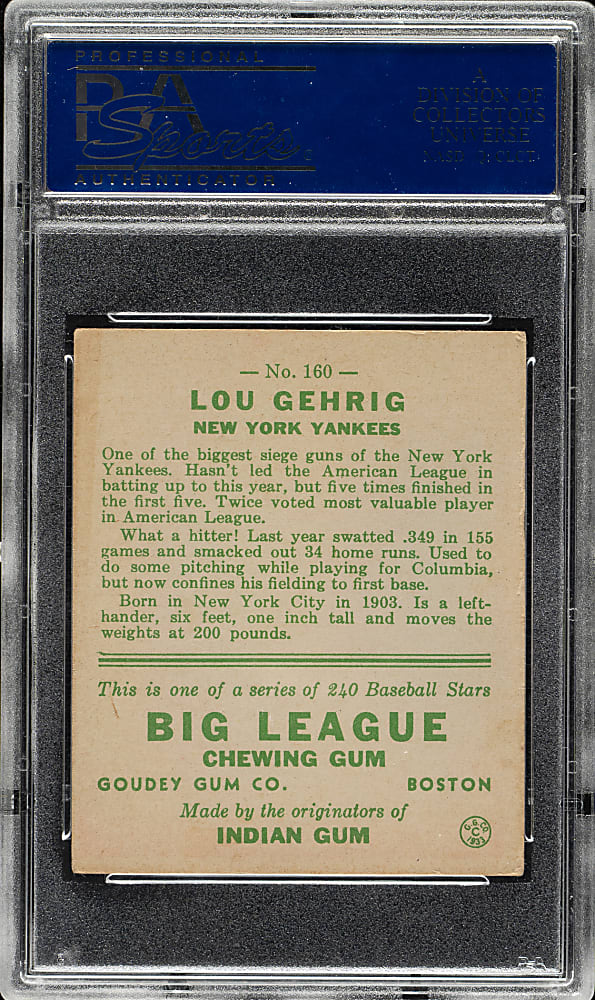 1933 R319 Goudey #160 Lou Gehrig PSA VG-EX 4