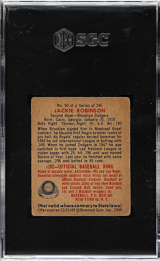 1949 Bowman #50 Jackie Robinson SGC VG/EX 4