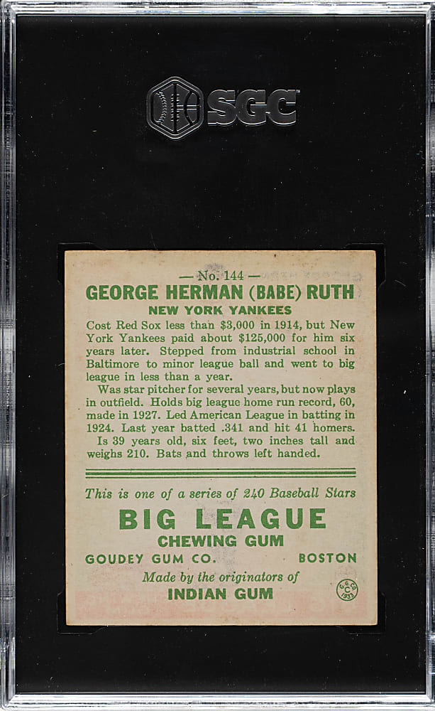 1933 R319 Goudey #144 Babe Ruth SGC VG/EX 4 (MBA Silver Diamond)