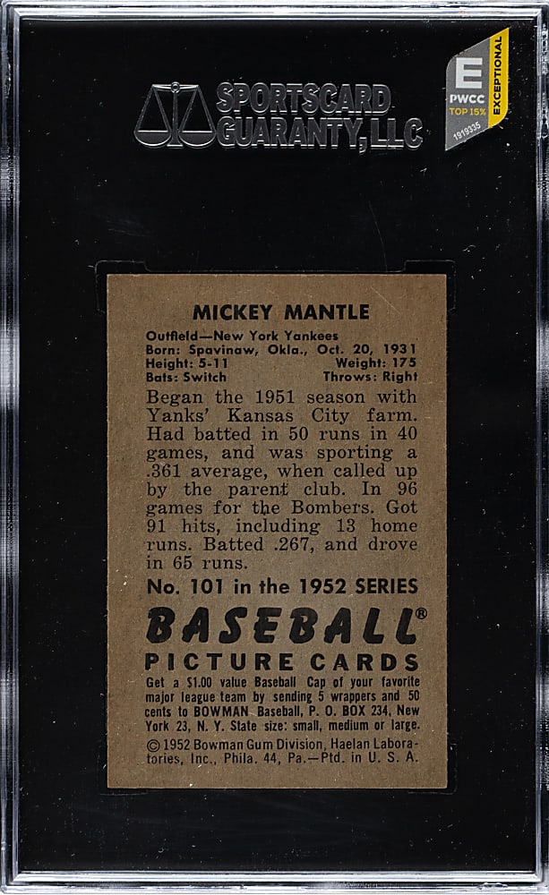 1952 Bowman #101 Mickey Mantle SGC NM+ 7.5 (MBA Silver Diamond)