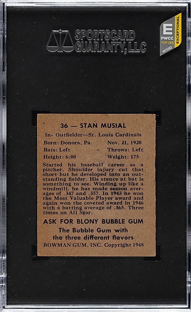 1948 Bowman #36 Stan Musial Rookie SGC NM+ 7.5