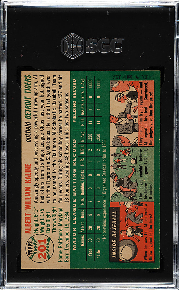 1954 Topps #201 Al Kaline Rookie SGC NM/MT 8 (MBA Silver Diamond)