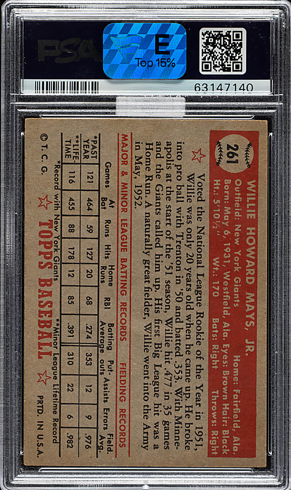 1952 Topps #261 Willie Mays PSA VG-EX+ 4.5 (MBA Silver Diamond)
