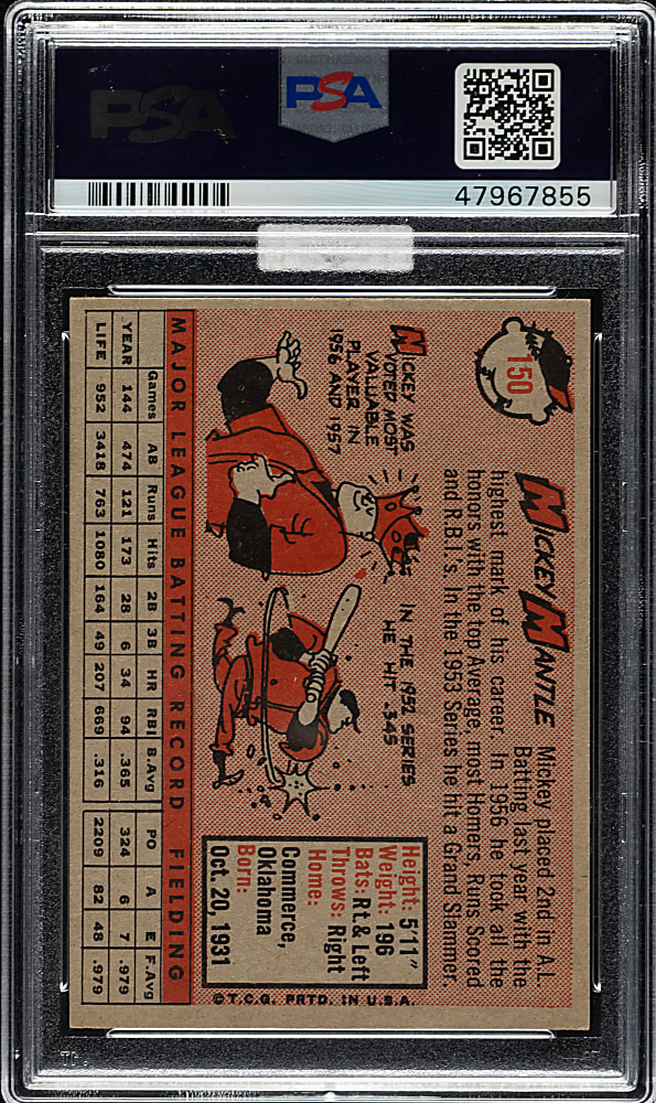 1958 Topps #150 Mickey Mantle PSA NM-MT 8 (MBA Silver Diamond)