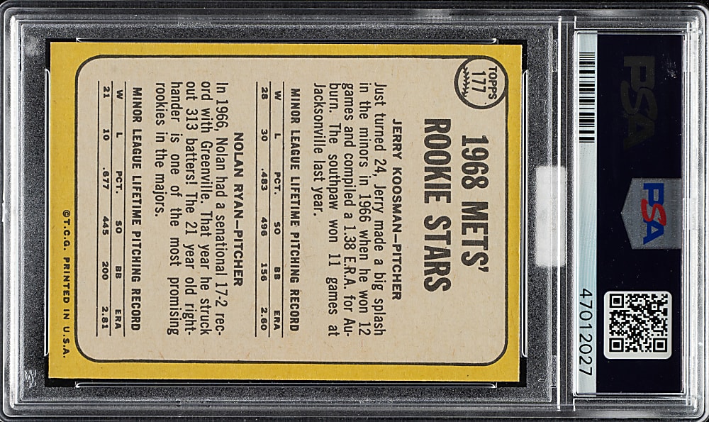 1968 Topps Milton Bradley #177 Nolan Ryan Rookie PSA NM-MT 8 (MBA Gold Diamond)