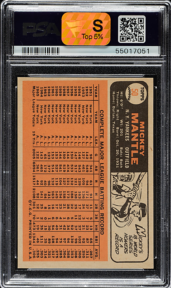 1966 Topps #50 Mickey Mantle PSA NM-MT 8