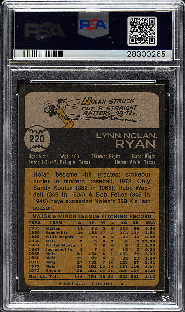 1973 Topps #220 Nolan Ryan PSA MINT 9