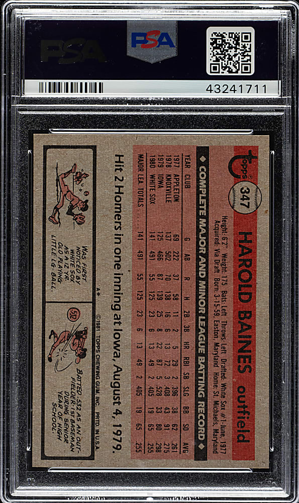Signed 1981 Topps #347 Harold Baines Rookie PSA GEM MINT 10