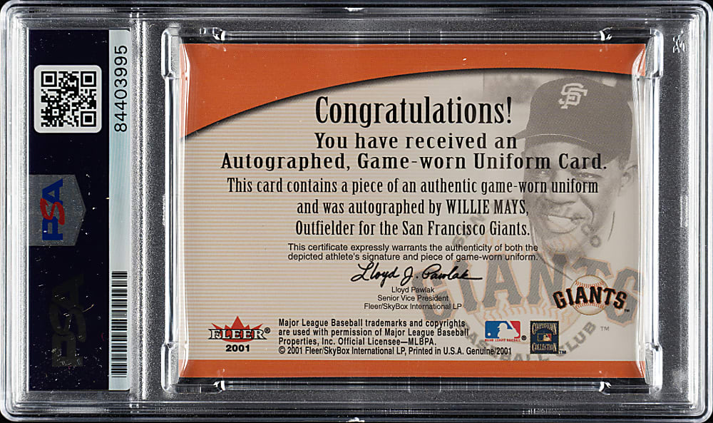 2001 Fleer Genuine Names of the Game Autograph Willie Mays PSA/DNA GEM MINT 10