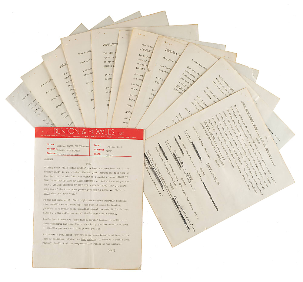 1938 Lou Gehrig and Robert Ripley Signed Radio Script PSA/DNA NM 7 - Gehrig's 2000th Consecutive Game