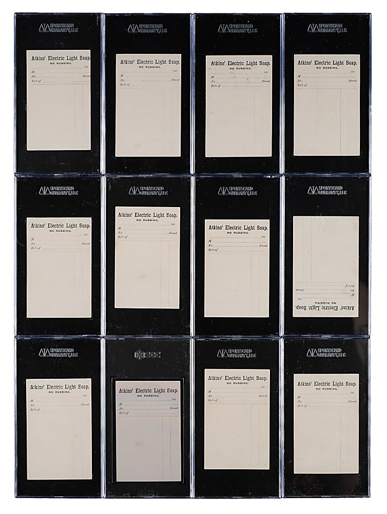 Circa 1887 Atkins' Electric Soap Trade Card SGC-Graded Collection (16) Including Abraham Lincoln, George Washington, and Thomas Jefferson