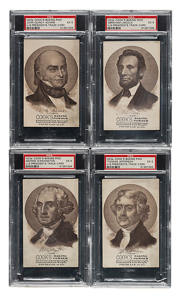 Circa 1887 Cook's Baking Trade Card PSA- and SGC-Graded Collection (13) Including Lincoln, Washington, and Jefferson