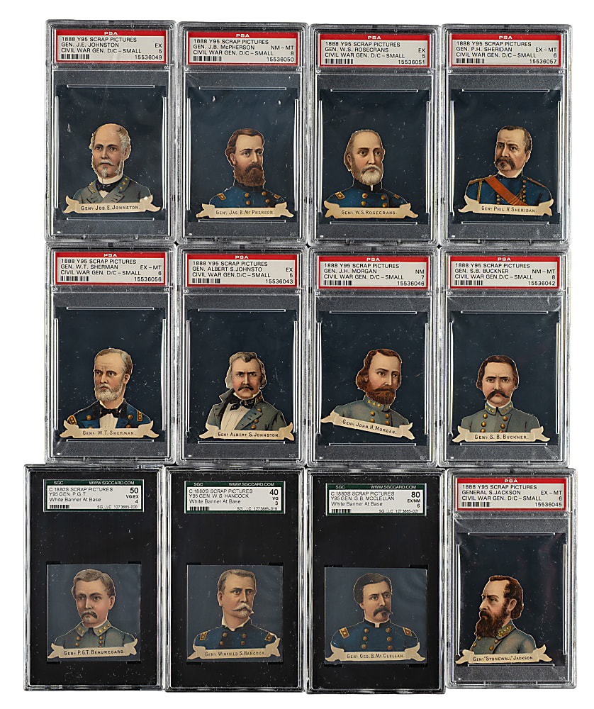 1880s Y95 Scrap Pictures "Civil War Generals" PSA- and SGC-Graded Collection (16) Including Lee, Jackson, and Grant