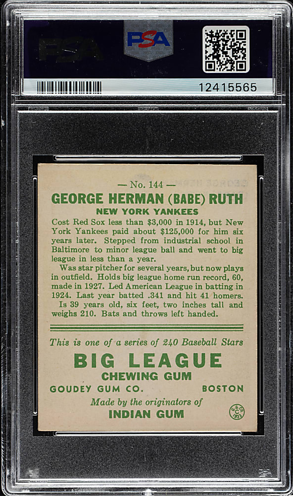 1933 R319 Goudey #144 Babe Ruth PSA EX-MT 6