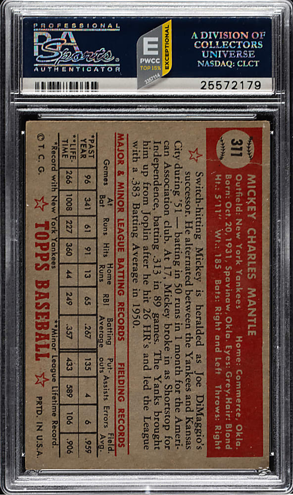 1952 Topps #311 Mickey Mantle PSA FAIR 1.5
