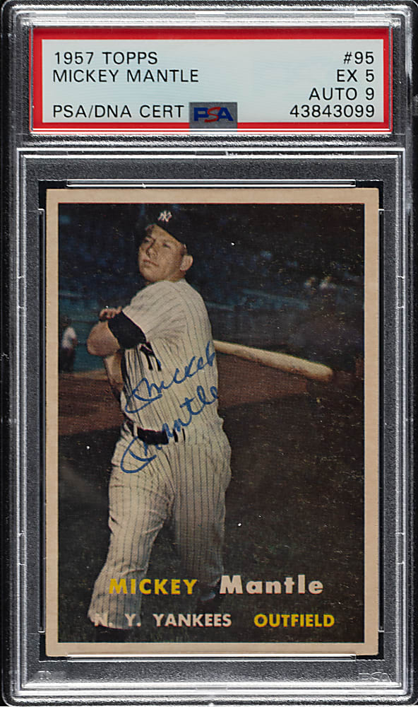Signed 1957 Topps #95 Mickey Mantle PSA EX 5 with MINT 9 Signature