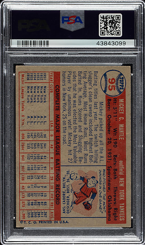 Signed 1957 Topps #95 Mickey Mantle PSA EX 5 with MINT 9 Signature