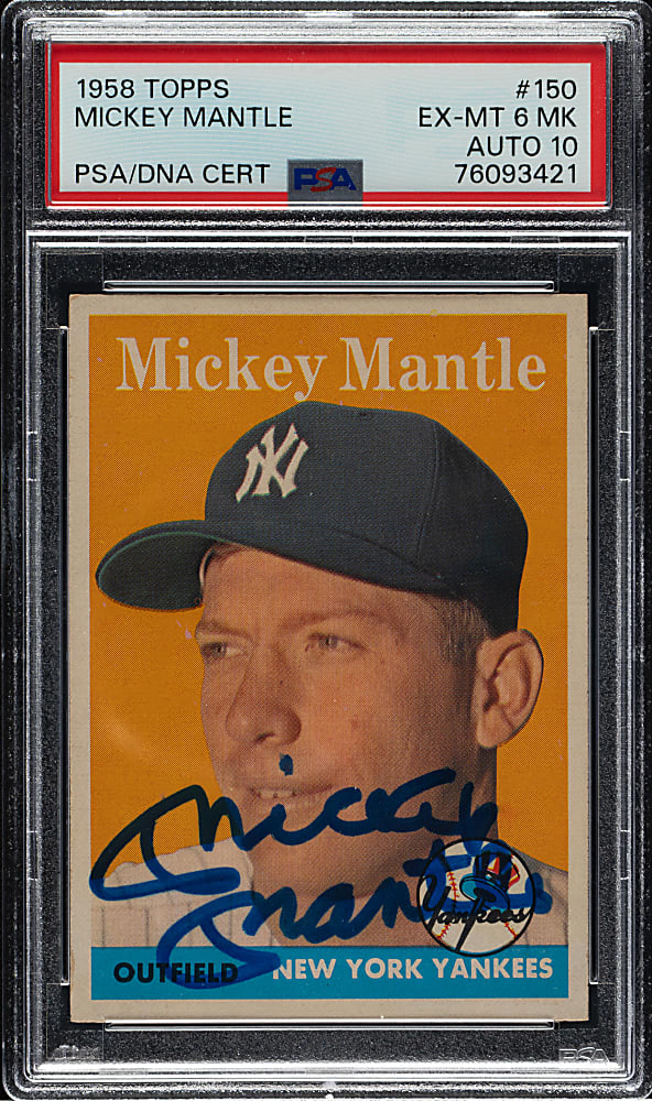 Signed 1958 Topps #150 Mickey Mantle PSA EX-MT 6 (MK) with GEM MINT 10 Signature