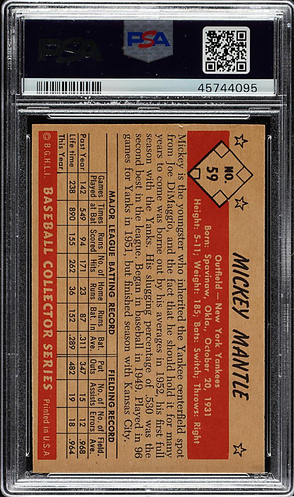 1953 Bowman Color #59 Mickey Mantle PSA NM+ 7.5