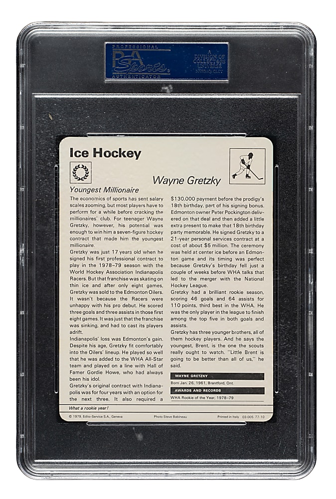 1977-1979 Sportscaster Italy Hockey #77-10 Wayne Gretzky Rookie PSA NM-MT 8