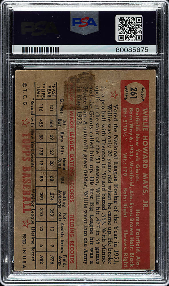 Signed 1952 Topps #261 Willie Mays PSA POOR 1 with GEM MINT 10 Signature