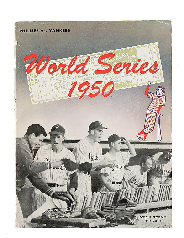 1950 Philadelphia Phillies vs. New York Yankees Multi-Signed World Series Program with Ashburn, DiMaggio, Berra, Martin, and Roberts