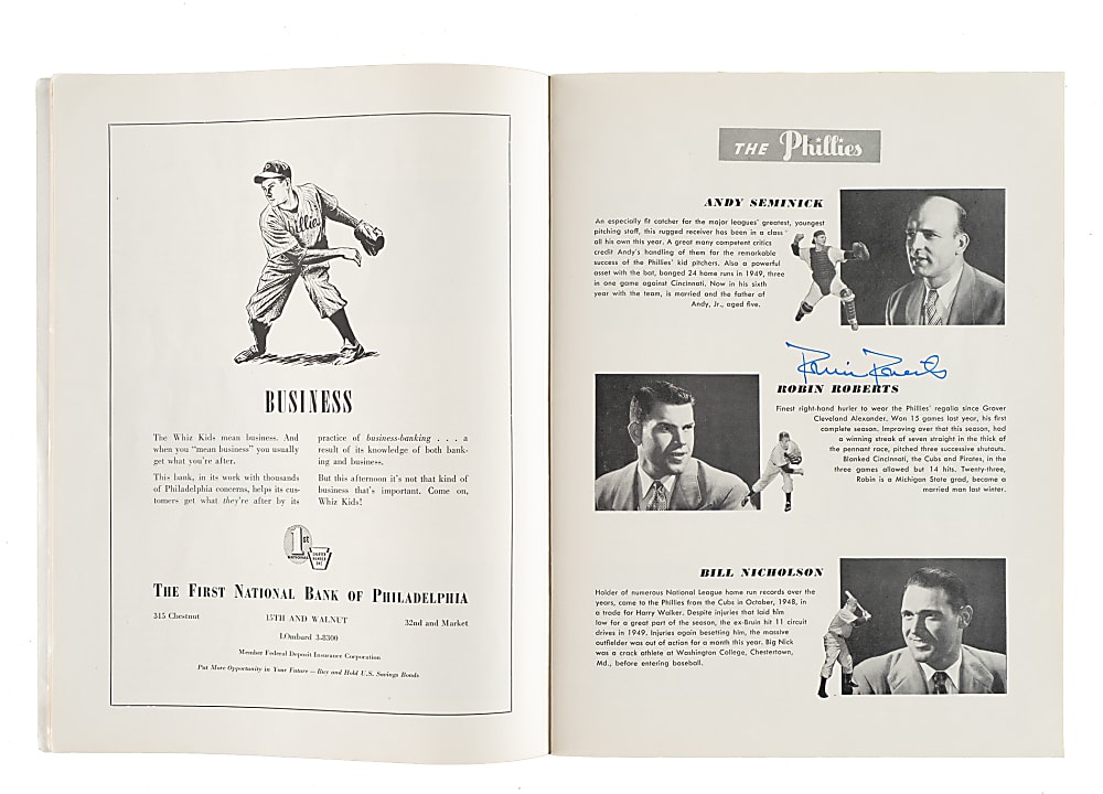 1950 Philadelphia Phillies vs. New York Yankees Multi-Signed World Series Program with Ashburn, DiMaggio, Berra, Martin, and Roberts