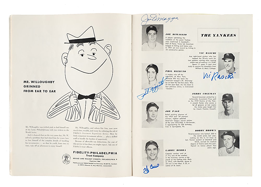 1950 Philadelphia Phillies vs. New York Yankees Multi-Signed World Series Program with Ashburn, DiMaggio, Berra, Martin, and Roberts