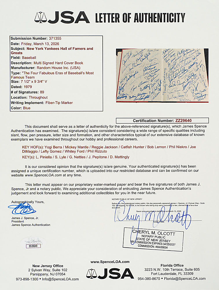 1979 "The Yankees: The Four Fabulous Eras of Baseball's Most Famous Team" Multi-Signed Book with DiMaggio, Mantle, Martin, and Mattingly - JSA