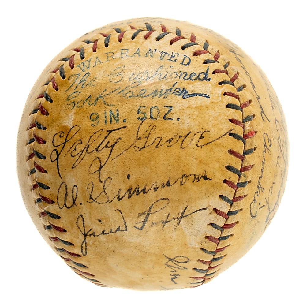 1927 Philadelphia Athletics Team-Signed Baseball with Foxx, Simmons, Wheat, and Collins - JSA
