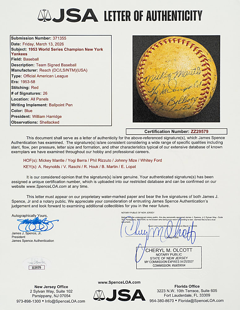 1953 New York Yankees World Champions Team-Signed Baseball with Mickey Mantle and Yogi Berra - JSA