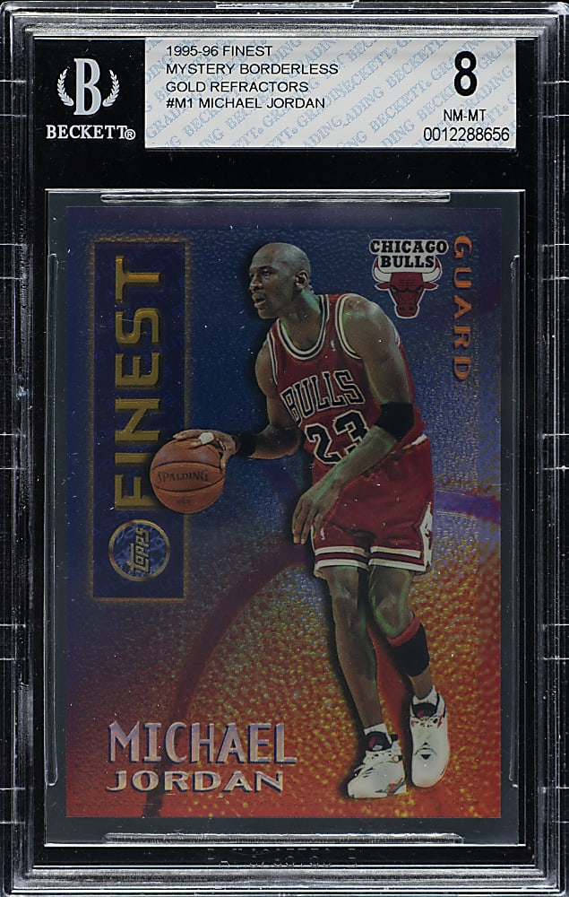 1995-1996 Topps Finest Mystery Basketball #M1 Michael Jordan Borderless Refractor BGS NM-MT 8