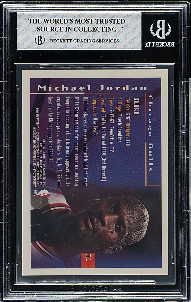 1995-1996 Topps Finest Mystery Basketball #M1 Michael Jordan Borderless Refractor BGS NM-MT 8