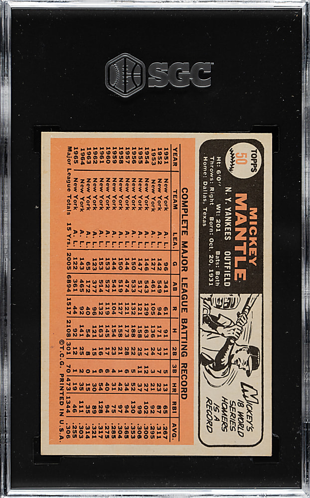 1966 Topps #50 Mickey Mantle SGC NM 7