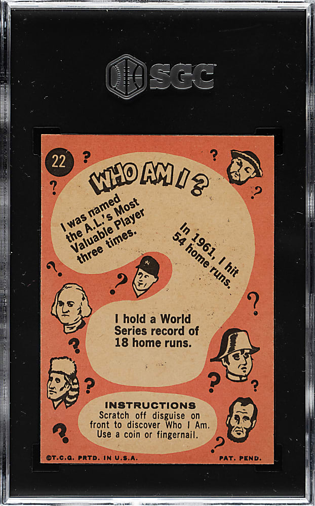 1967 Topps "Who Am I?" #22 Mickey Mantle SGC NM 7